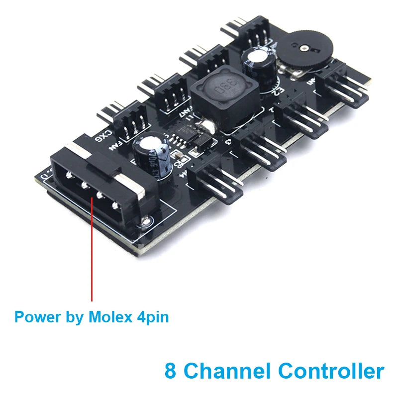 PC 8/10 Channels Fan Hub Knob Cooling Fan Speed Controller for CPU Case HDD VGA PWM Fan 12V Fan Control - Power by SATA,Molex