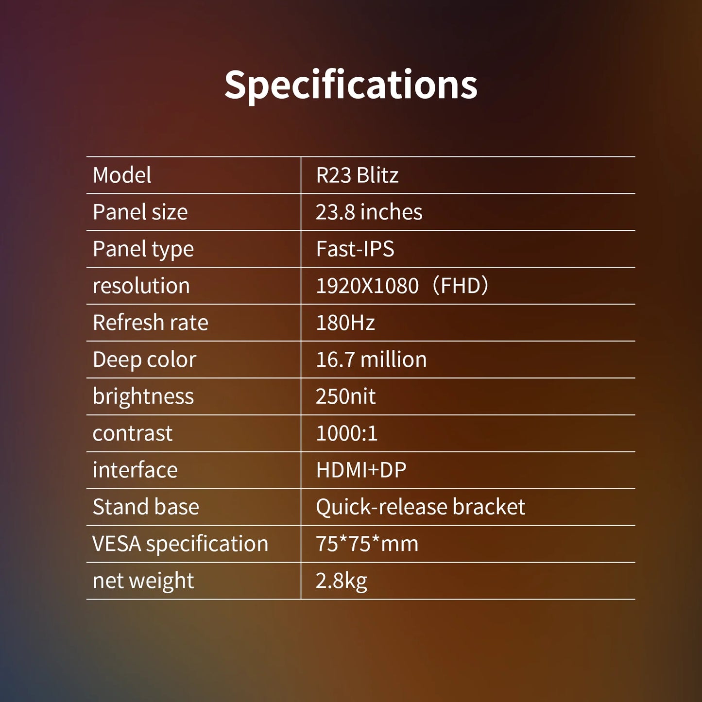 Reletech Monitor 23.8Inch 180Hz Gaming Monitor 1080P FastIPS G-Sync/FreeSync HDR Support VESA Wall Mount Low Blue Light