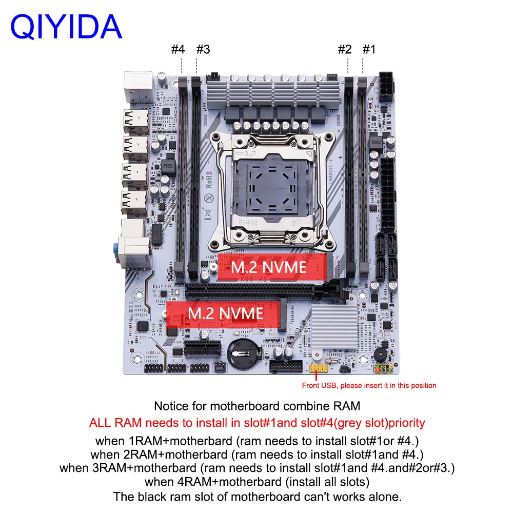 QIYIDA X99 Motherboard LGA 2011 3 Xeon CPU E5 V3 V4 DDR4 RAM NVME M.2 PCI3.0 16X SATA M-ATX