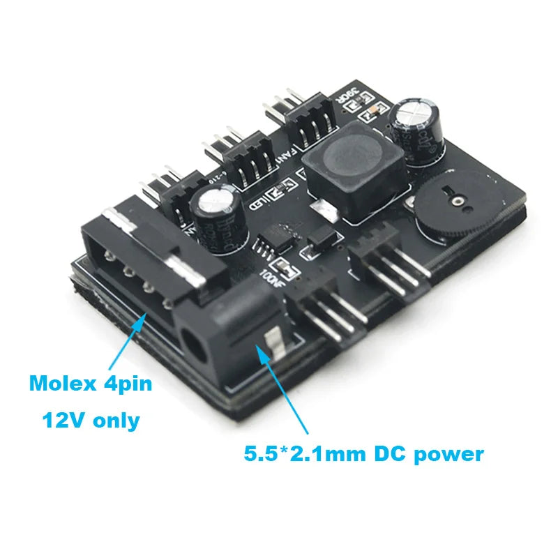 3pin Fan Controller Hub,3 4 Channel Molex or SATA Fan Splitter w/ Control Knob Computer PC Case 12V Fan Cooler Speed Temperature