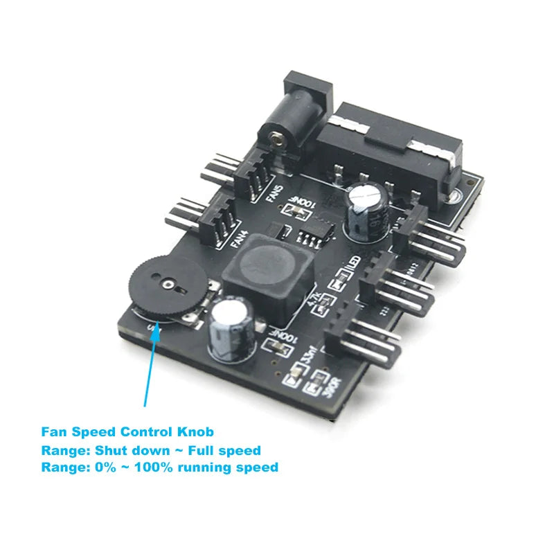3pin Fan Controller Hub,3 4 Channel Molex or SATA Fan Splitter w/ Control Knob Computer PC Case 12V Fan Cooler Speed Temperature