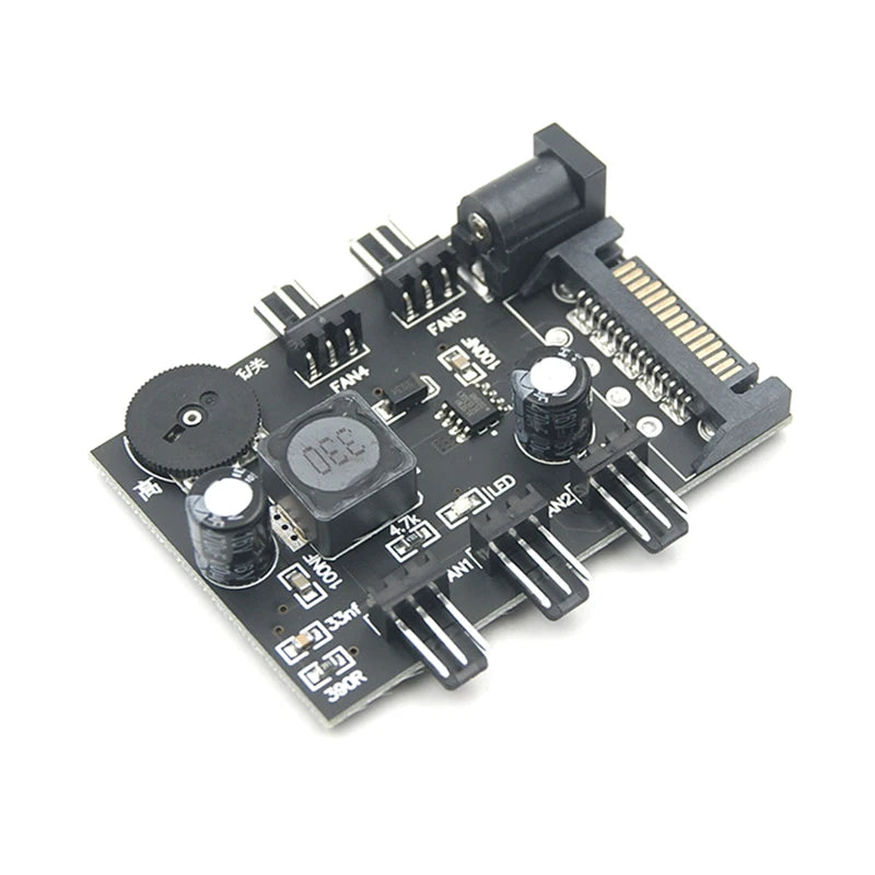 3pin Fan Controller Hub,3 4 Channel Molex or SATA Fan Splitter w/ Control Knob Computer PC Case 12V Fan Cooler Speed Temperature
