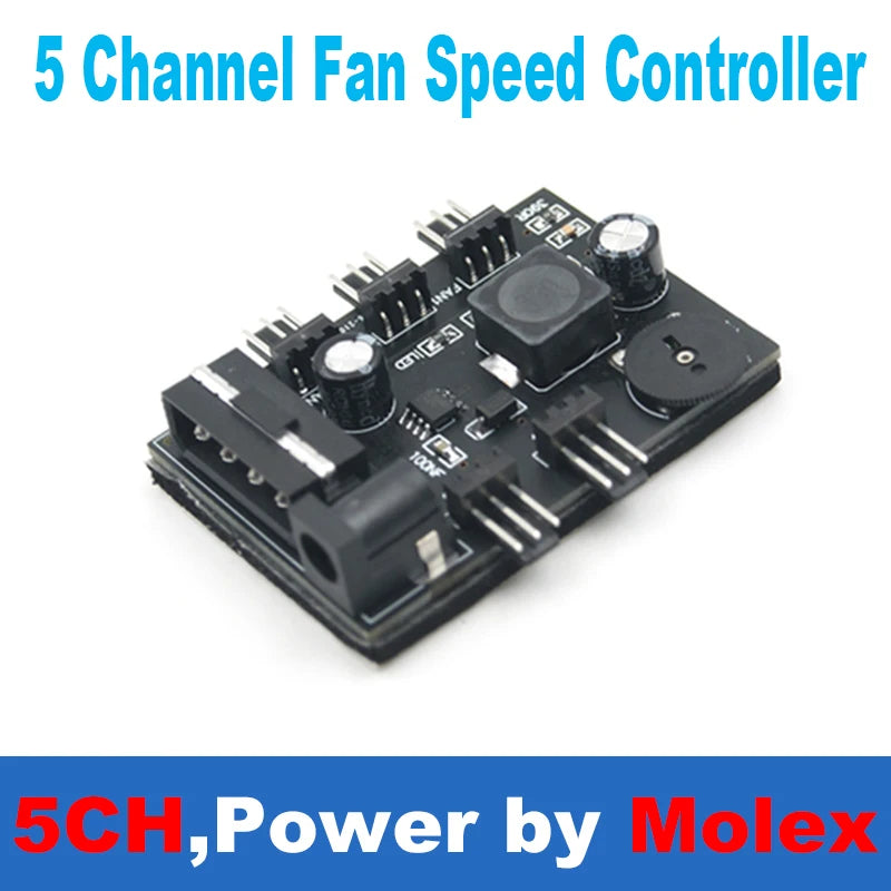 3pin Fan Controller Hub,3 4 Channel Molex or SATA Fan Splitter w/ Control Knob Computer PC Case 12V Fan Cooler Speed Temperature