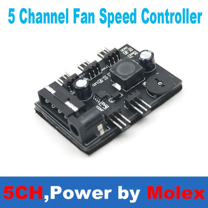 3pin Fan Controller Hub,3 4 Channel Molex or SATA Fan Splitter w/ Control Knob Computer PC Case 12V Fan Cooler Speed Temperature