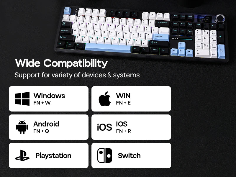EPOMAKER X AULA F108 PRO Full Size 100% ANSI Layout Hot Swap Wired/2.4GHz/Bluetooth Wireless Mechanical Keyboard RGB Backlight