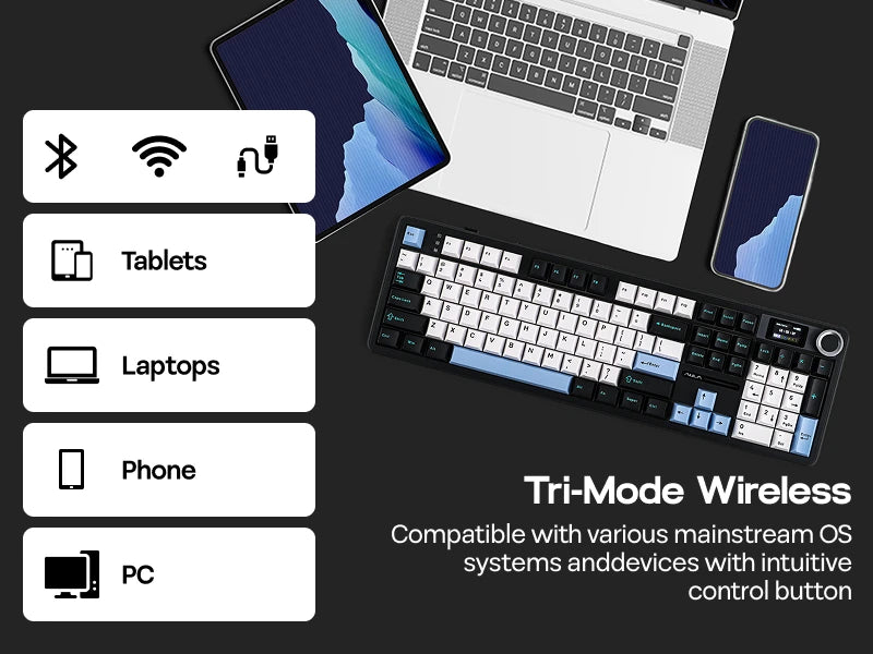 EPOMAKER X AULA F108 PRO Full Size 100% ANSI Layout Hot Swap Wired/2.4GHz/Bluetooth Wireless Mechanical Keyboard RGB Backlight