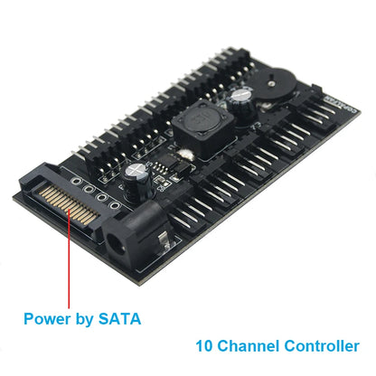 PC 8/10 Channels Fan Hub Knob Cooling Fan Speed Controller for CPU Case HDD VGA PWM Fan 12V Fan Control - Power by SATA,Molex