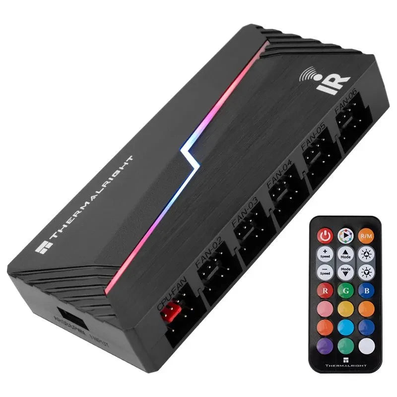 Thermalright ARGB and FAN HUB X12 IR Black, 3Pin ARGB +4Pin PWM 2 In 1 Temperature Control with Remote Control