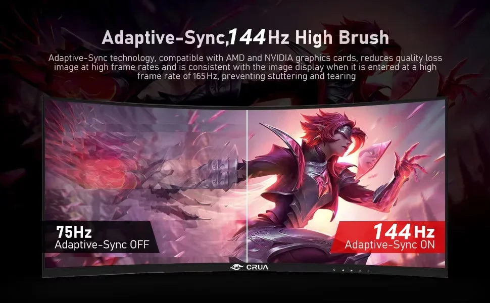 34 CRUA Gaming Monitor 34-inch Curved Ultrawide WQHD Monitor 3440 x 1440 R1500 Ultrawide Computer Monitor 144Hz VA Panel Display