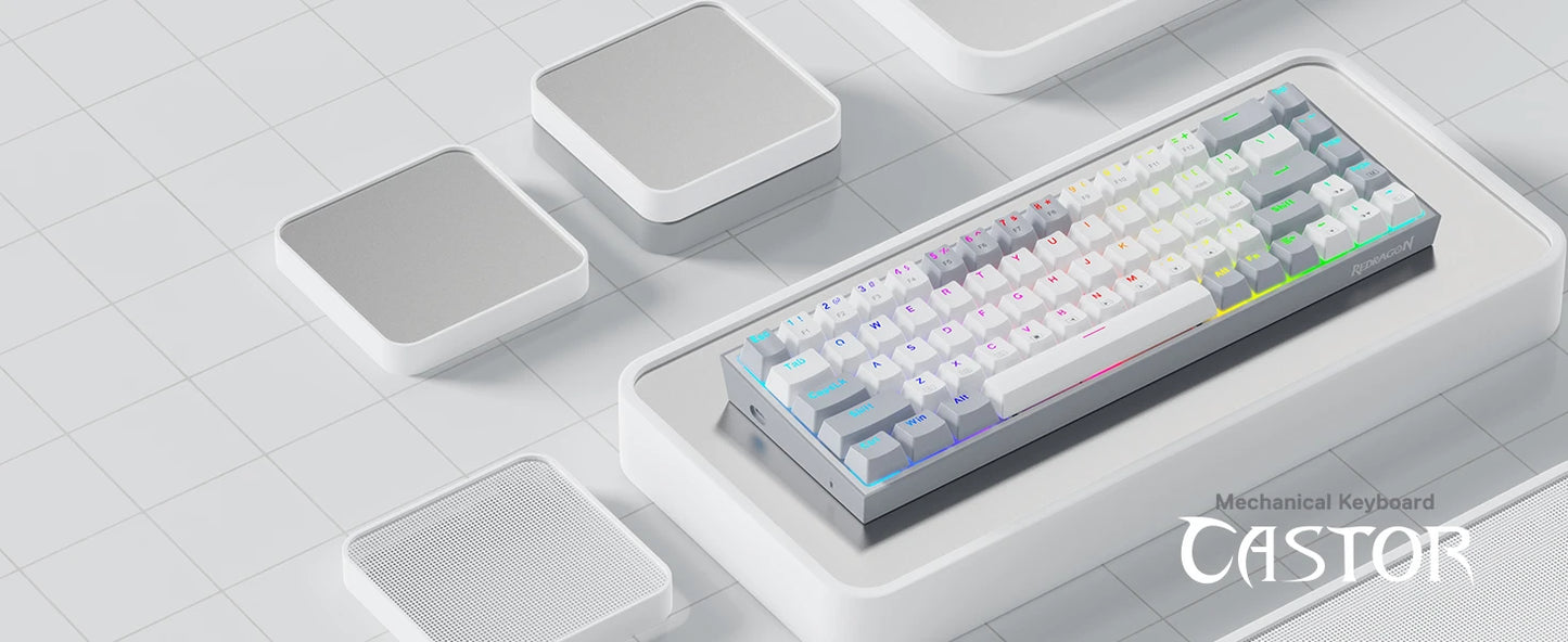 Redragon K631 Gery 65% Wired RGB Gaming Keyboard, 68 Keys Hot-Swappable Compact Mechanical Keyboard