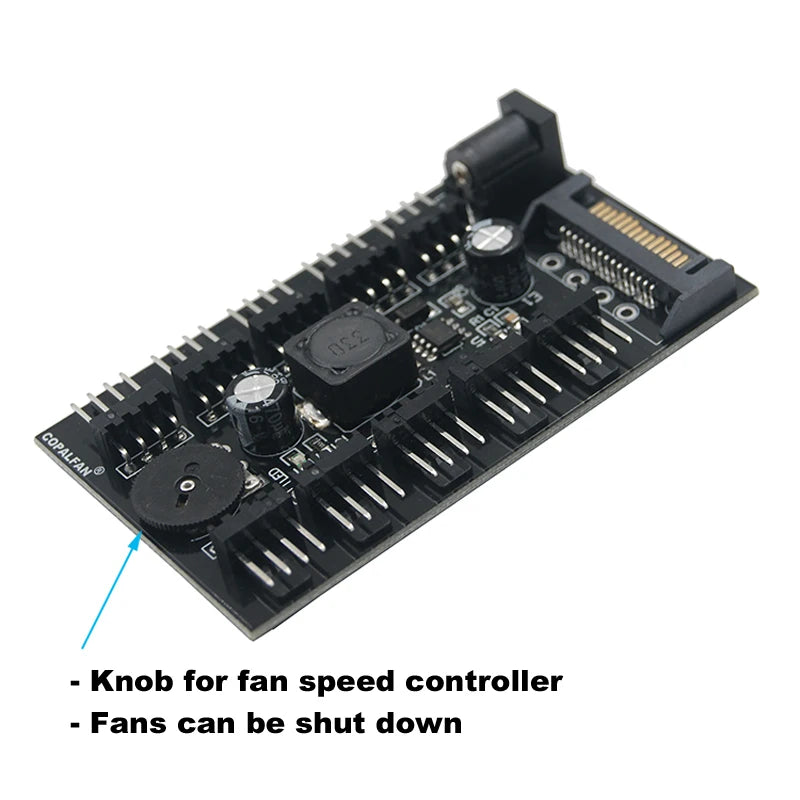 PC 8/10 Channels Fan Hub Knob Cooling Fan Speed Controller for CPU Case HDD VGA PWM Fan 12V Fan Control - Power by SATA,Molex