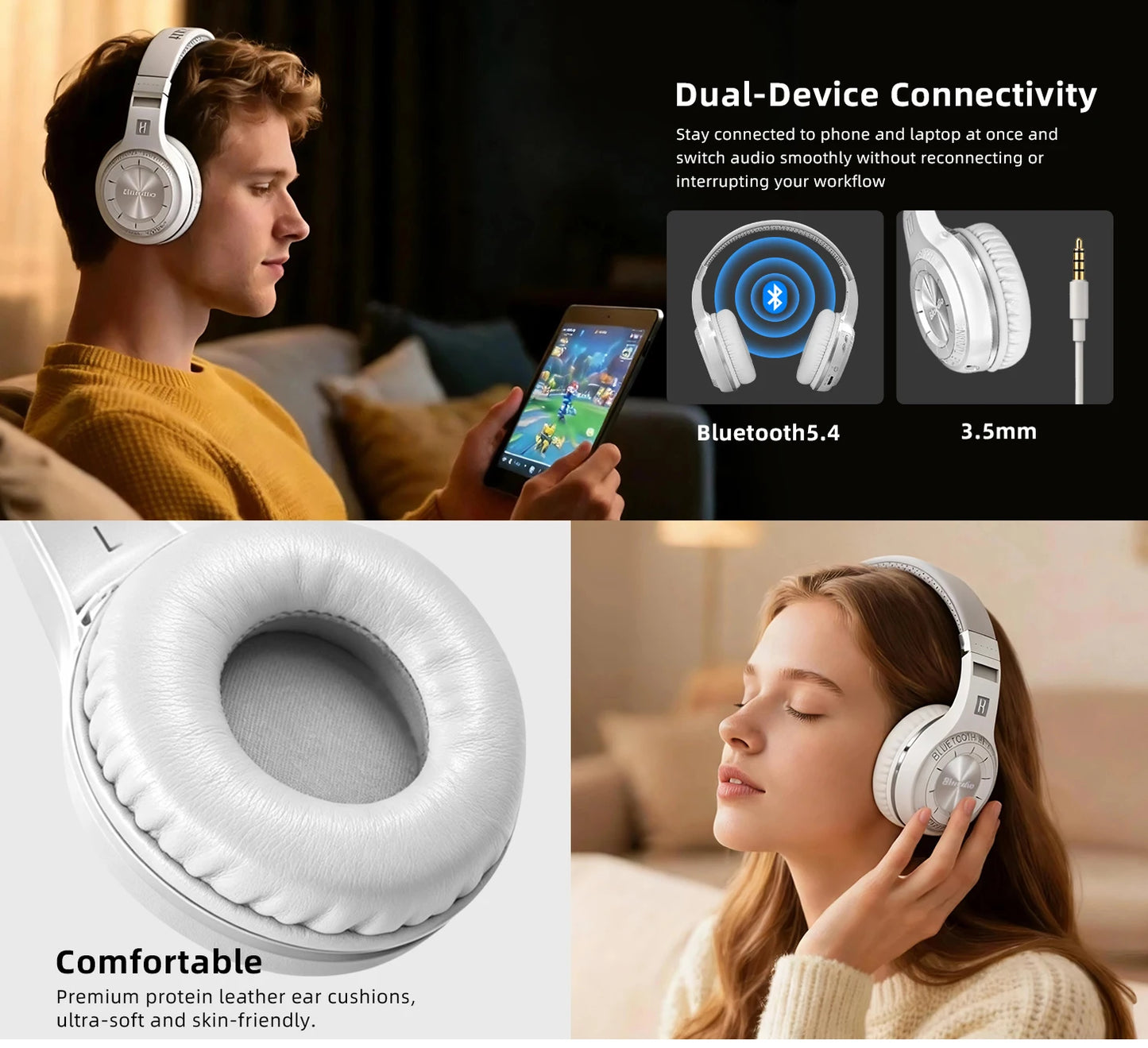 Bluedio 57mm Driver Wireless Headphones With Mic Over Ear Bluetooth 5.4 Headset HiFi Stereo Earphone For Phone PC Sports Office