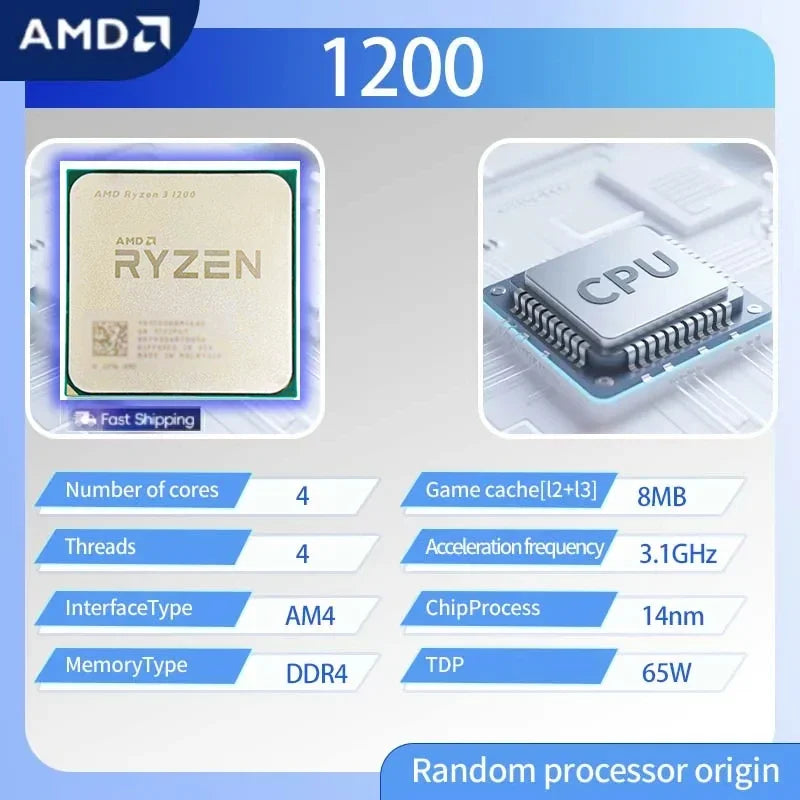 AMD Ryzen 3 1200 AMD R3 1200 CPU 4-Core 4-Thread 3.4 GHz Unlocked Desktop Processor Socket AM4 Gaming CPU Without Package