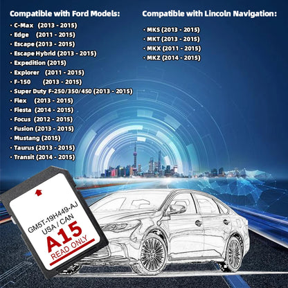 Navigation SD Card Sync Compatible with for Ford Lincoln A15-Roads Cover USA Canada Mexico