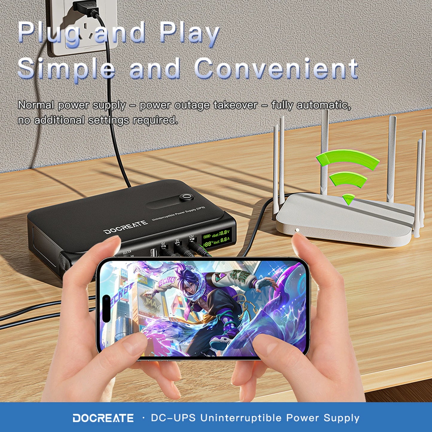 UPS Backup Battery Power Supply Supports 5V/9V/12V Mini DC UPS Uninterruptible Power Supply for Router Modem Security Camera