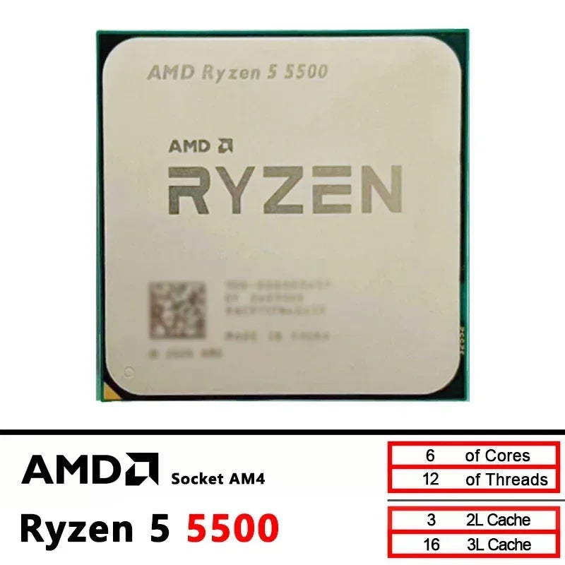 Original AMD Ryzen 5 5500 R5 5500 6 Core 12 Thread Max Boost 4.2GHz Unlocked AM4 Desktop Gaming CPU Loose Without Retail Box