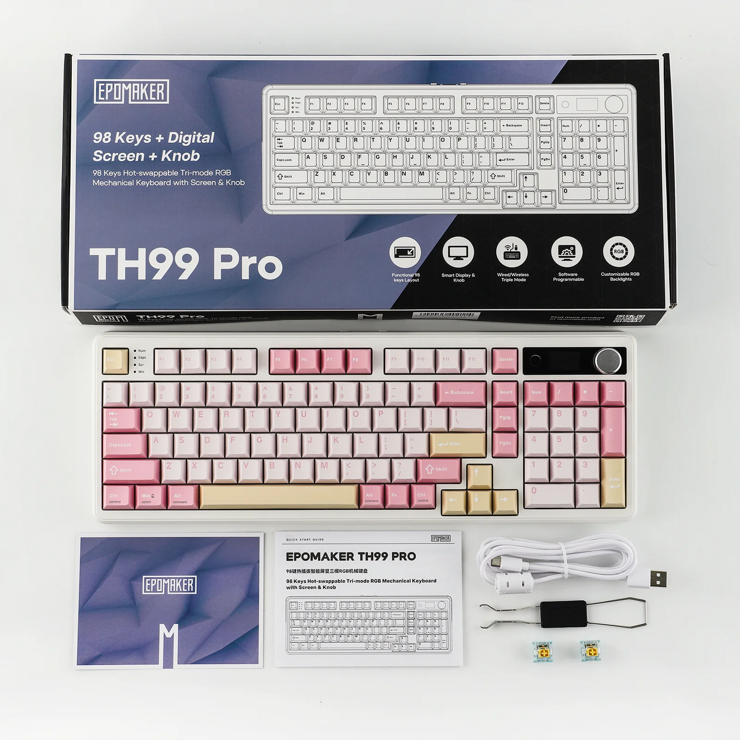 EPOMAKER TH99 PRO 96% ANSI US Layout Gasket-Mounted Wired/BT/2.4Ghz Wireless Mechanical Gaming Keyboard with Screen & Knob