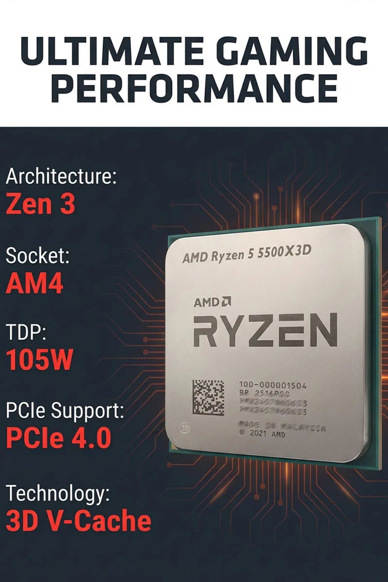 New AMD Ryzen 5 5500X3D R5 5500X3D CPU Processor 7NM L3=96M Socket AM4