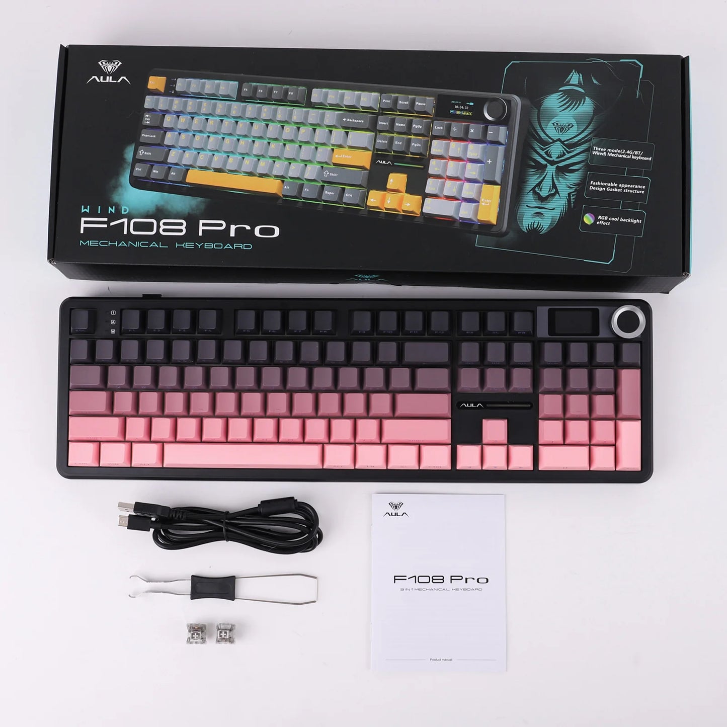 EPOMAKER X AULA F108 PRO Full Size 100% ANSI Layout Hot Swap Wired/2.4GHz/Bluetooth Wireless Mechanical Keyboard RGB Backlight