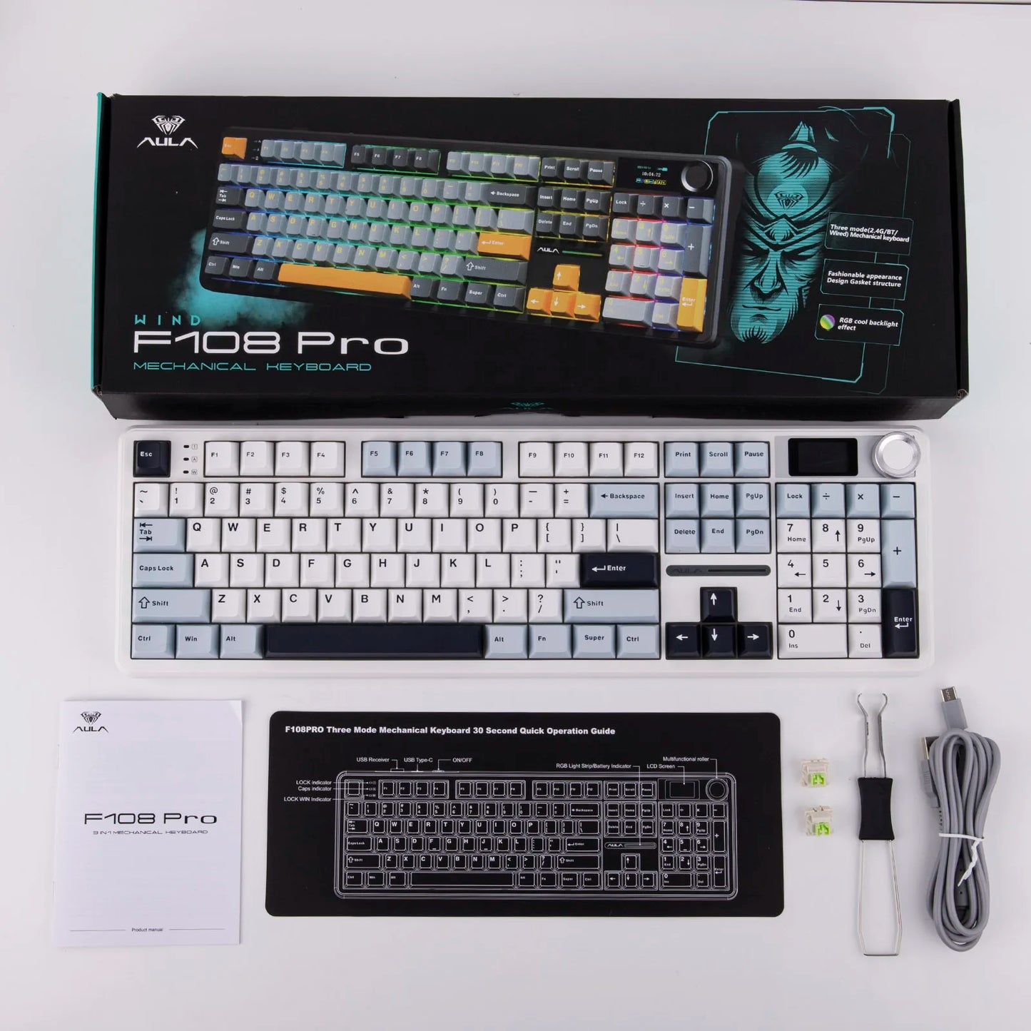 EPOMAKER X AULA F108 PRO Full Size 100% ANSI Layout Hot Swap Wired/2.4GHz/Bluetooth Wireless Mechanical Keyboard RGB Backlight