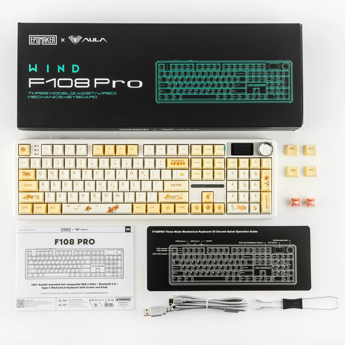 EPOMAKER X AULA F108 PRO Full Size 100% ANSI Layout Hot Swap Wired/2.4GHz/Bluetooth Wireless Mechanical Keyboard RGB Backlight