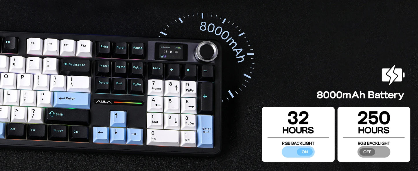 EPOMAKER X AULA F108 PRO Full Size 100% ANSI Layout Hot Swap Wired/2.4GHz/Bluetooth Wireless Mechanical Keyboard RGB Backlight