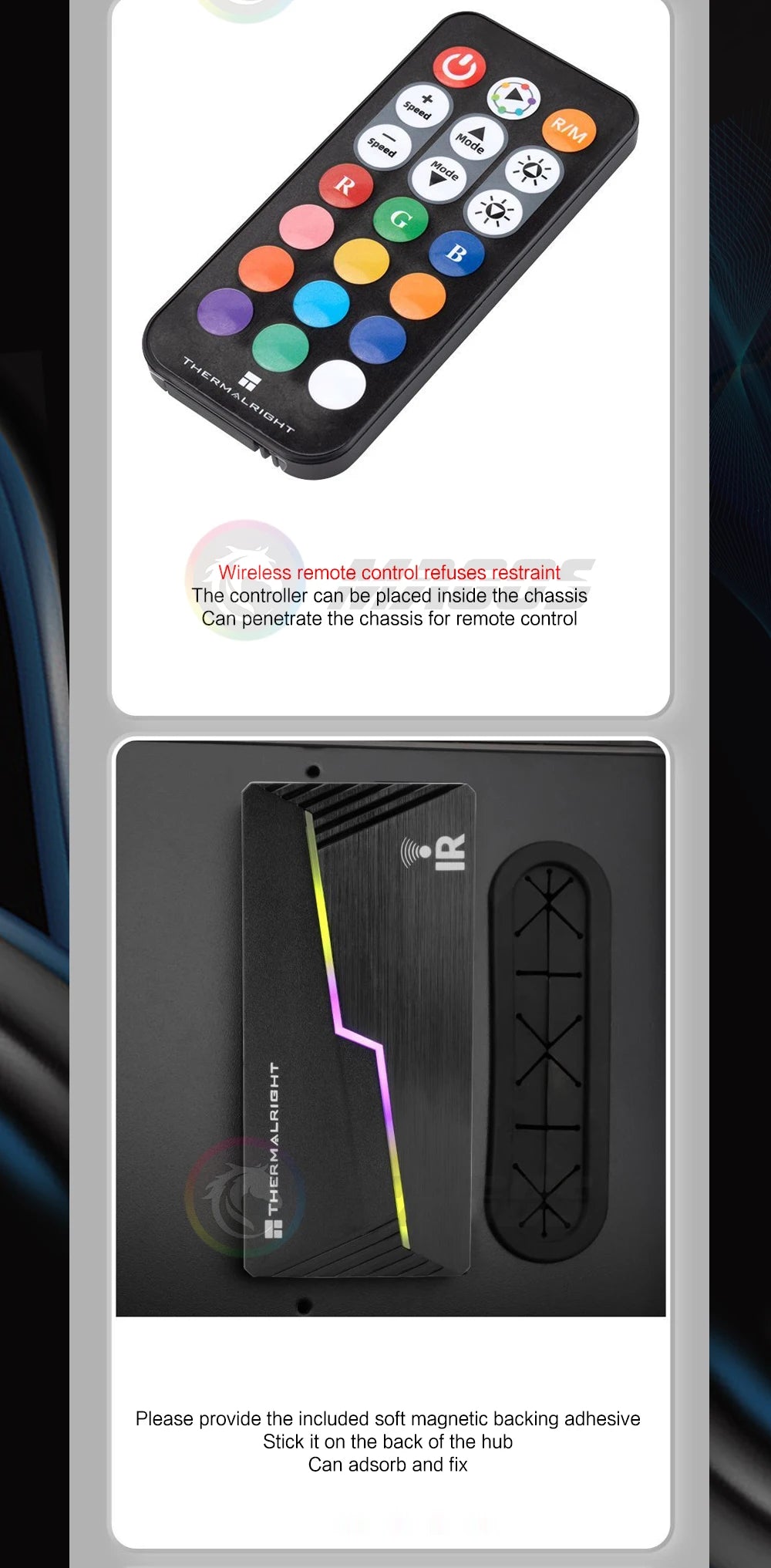 Thermalright ARGB and FAN HUB X12 IR Black, 3Pin ARGB +4Pin PWM 2 In 1 Temperature Control with Remote Control
