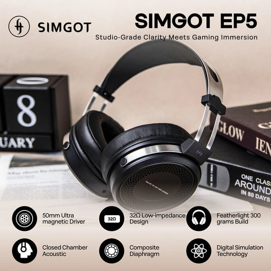 SIMGOT EP5 High-Performance 50mm Dynamic Driver Headphones with Low-Impedance, High-Sensitivity Design