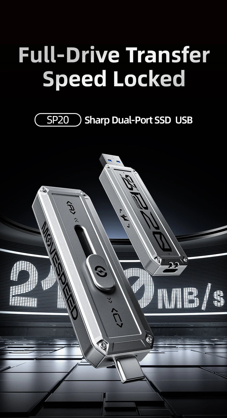 MOVESPEED SP20 2100MB/s USB Flash Drive 2TB 1TB USB3.2 Gen 2 Type C Solid State Pen Drive 512G 256GB Pendive for iPhone 15/16 PC