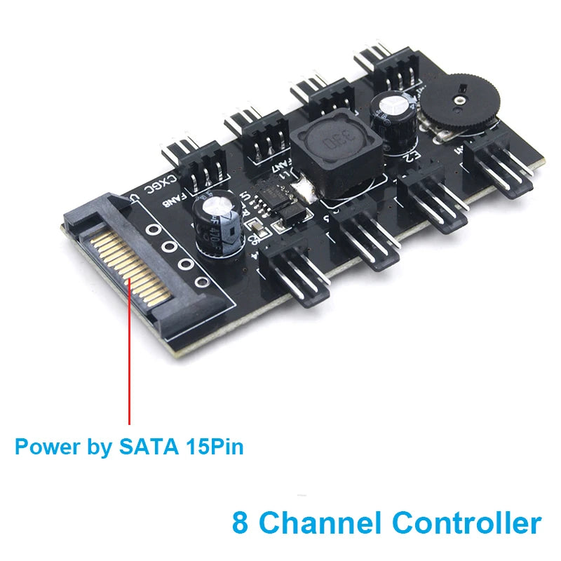 PC 8/10 Channels Fan Hub Knob Cooling Fan Speed Controller for CPU Case HDD VGA PWM Fan 12V Fan Control - Power by SATA,Molex