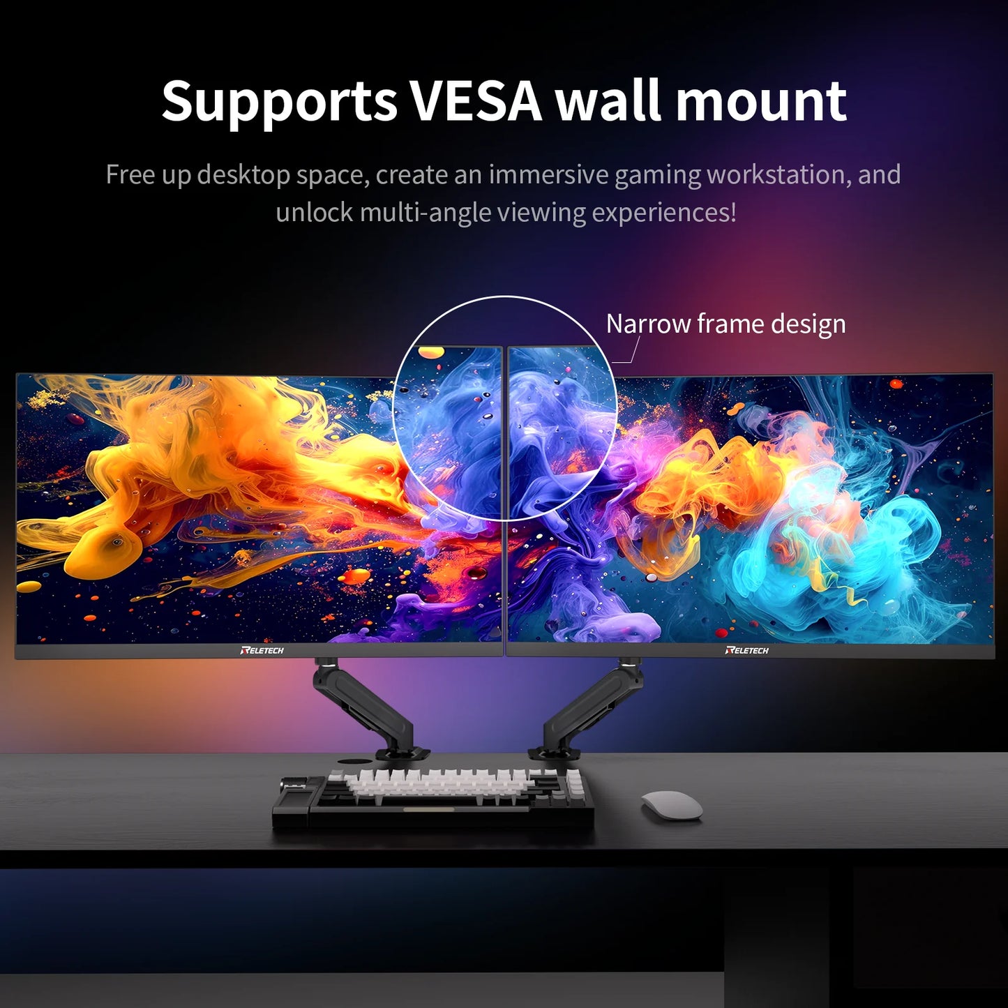 Reletech Monitor 23.8Inch 180Hz Gaming Monitor 1080P FastIPS G-Sync/FreeSync HDR Support VESA Wall Mount Low Blue Light