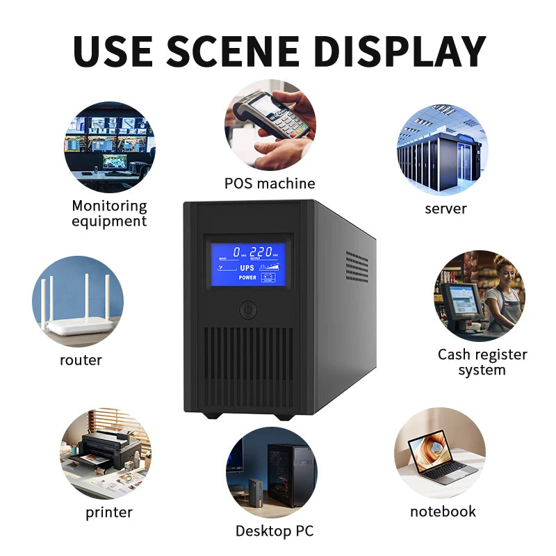 1000VA 2000VA 3000VA Standby Uninterruptible Power Supply UPS In-built Battery 12V 9Ah Backup  Power Ups for Laptop Desktop