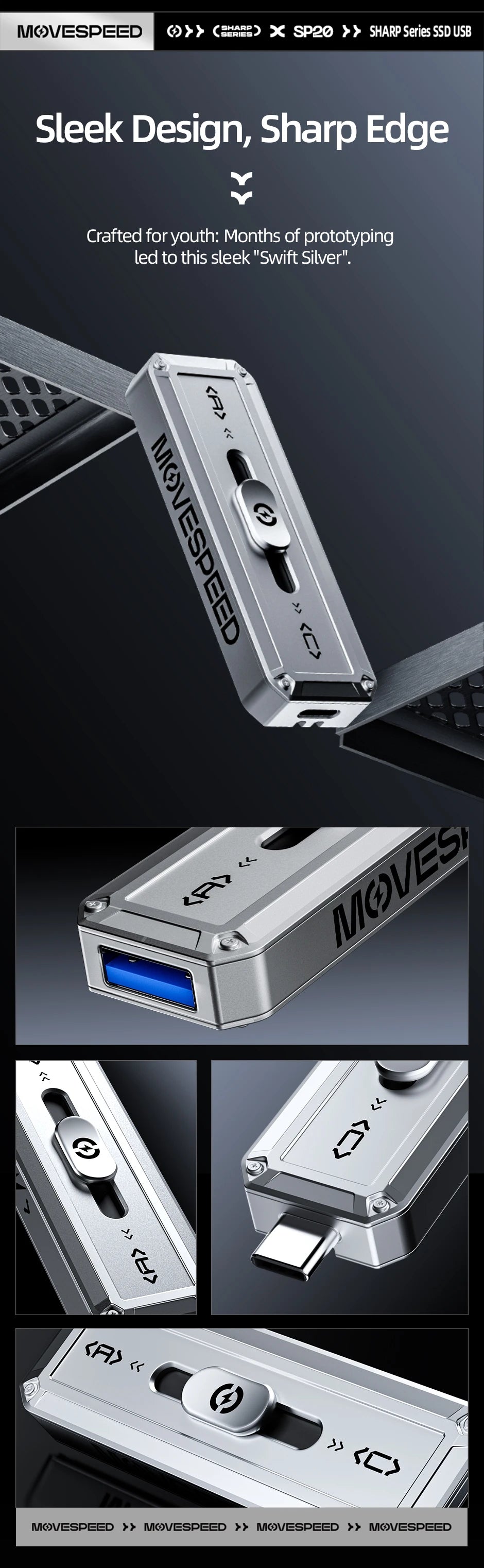 MOVESPEED SP20 2100MB/s USB Flash Drive 2TB 1TB USB3.2 Gen 2 Type C Solid State Pen Drive 512G 256GB Pendive for iPhone 15/16 PC