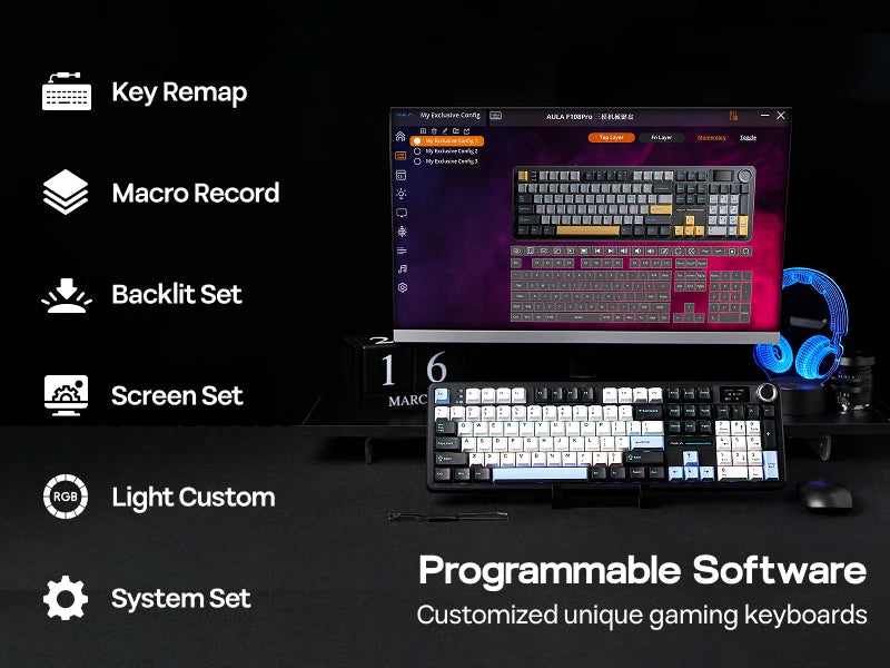 EPOMAKER X AULA F108 PRO Full Size 100% ANSI Layout Hot Swap Wired/2.4GHz/Bluetooth Wireless Mechanical Keyboard RGB Backlight
