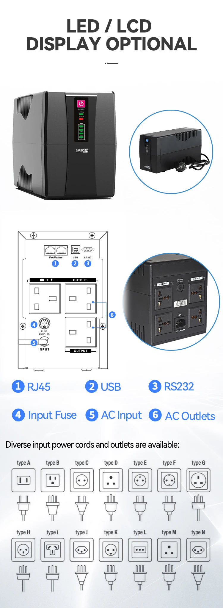 1000VA 220V Offline Uninterruptible Power Supply Smart UPS Battery Backup For Computer Server PC Surge Protector