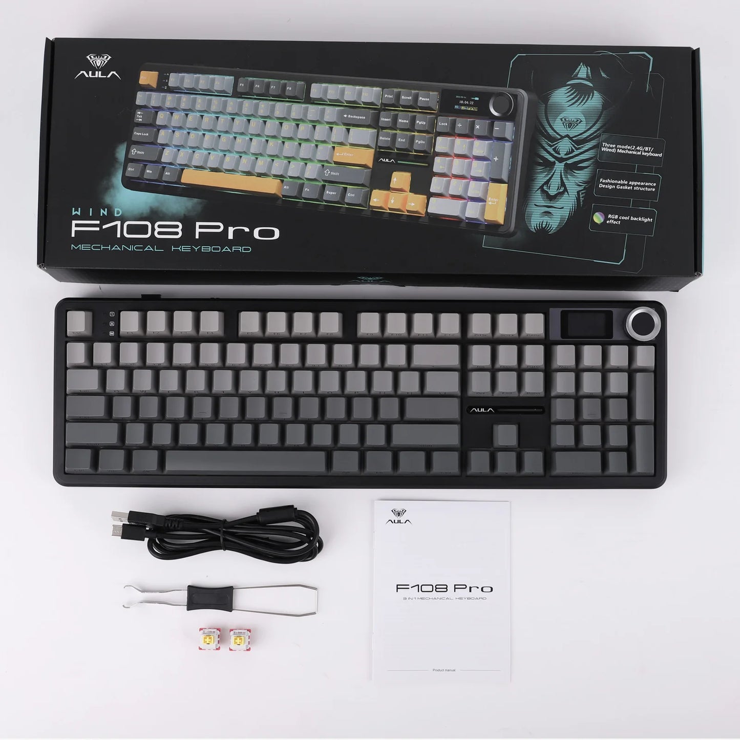 EPOMAKER X AULA F108 PRO Full Size 100% ANSI Layout Hot Swap Wired/2.4GHz/Bluetooth Wireless Mechanical Keyboard RGB Backlight