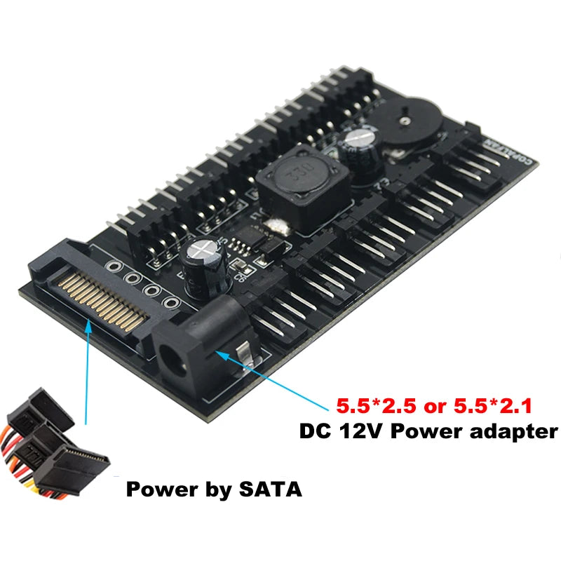 PC 8/10 Channels Fan Hub Knob Cooling Fan Speed Controller for CPU Case HDD VGA PWM Fan 12V Fan Control - Power by SATA,Molex