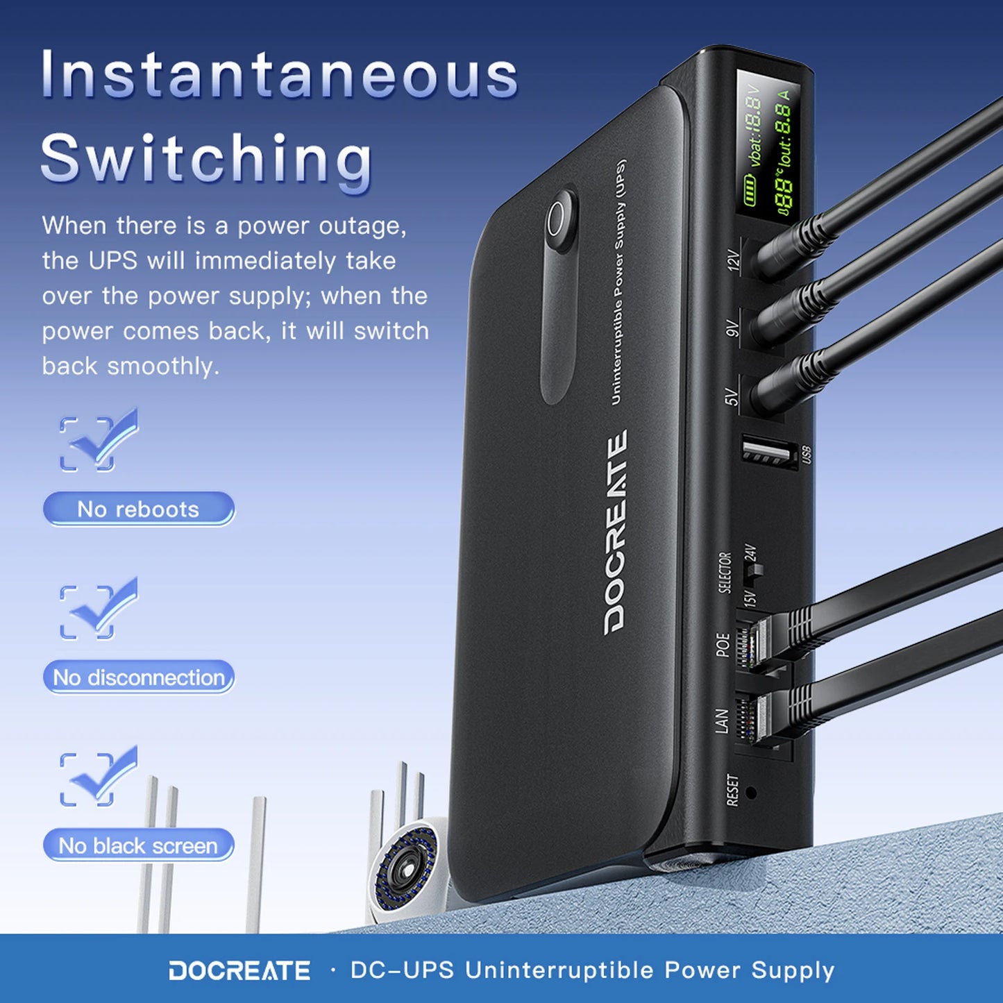 UPS Backup Battery Power Supply Supports 5V/9V/12V Mini DC UPS Uninterruptible Power Supply for Router Modem Security Camera
