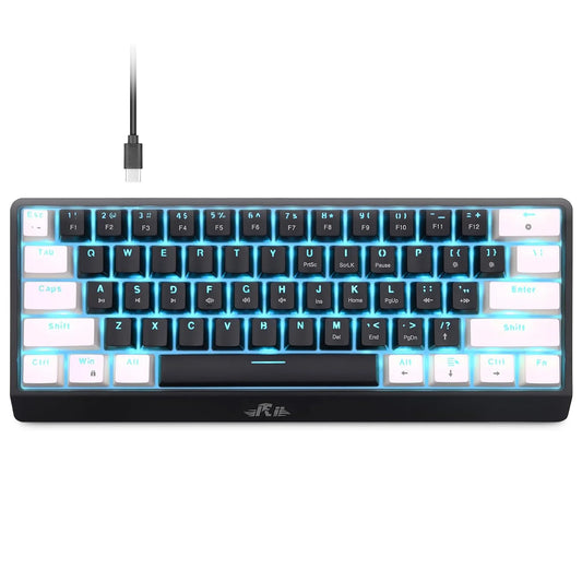 Rii RK806 60% Mechanical Gaming Keyboard,61 Keys Compact Wired Keyboard with Blue Backlight,Clicky Blue Switch,Anti-ghosting