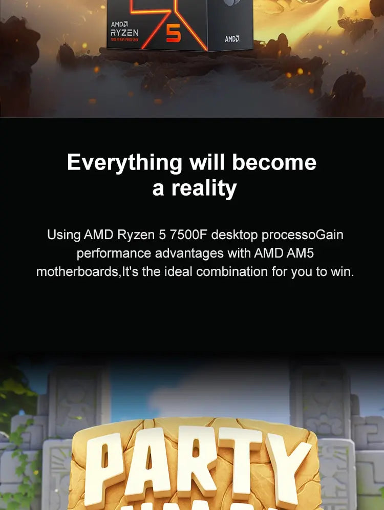 AMD Ryzen 5 7500F CPU AMD R5 7500F Processor Up to 5GHz 6-Core 12-Thread Socket AM5 Desktop Gaming CPU for PC Gamer