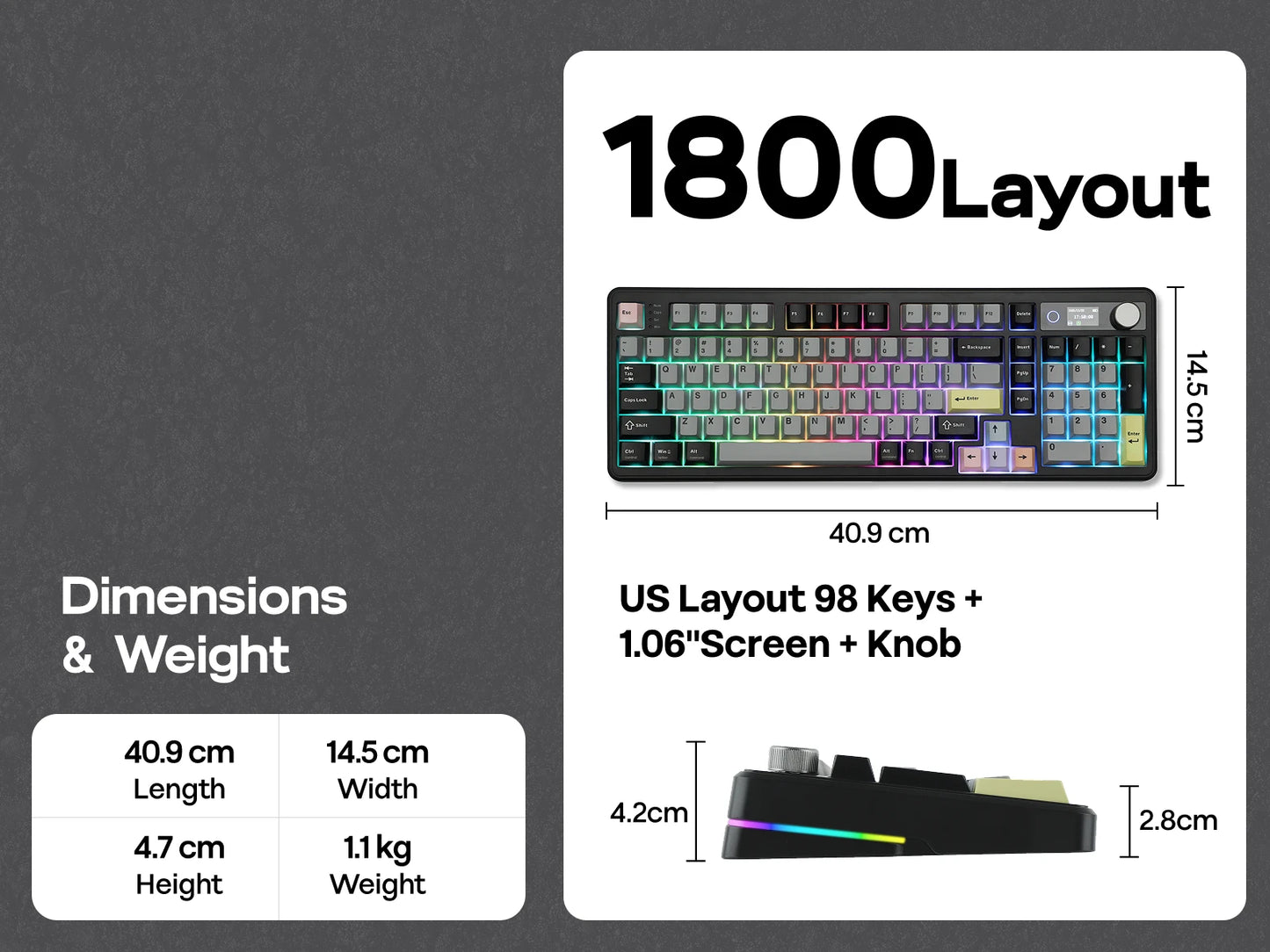 EPOMAKER TH99 PRO 96% ANSI US Layout Gasket-Mounted Wired/BT/2.4Ghz Wireless Mechanical Gaming Keyboard with Screen & Knob