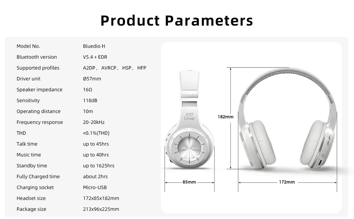 Bluedio 57mm Driver Wireless Headphones With Mic Over Ear Bluetooth 5.4 Headset HiFi Stereo Earphone For Phone PC Sports Office