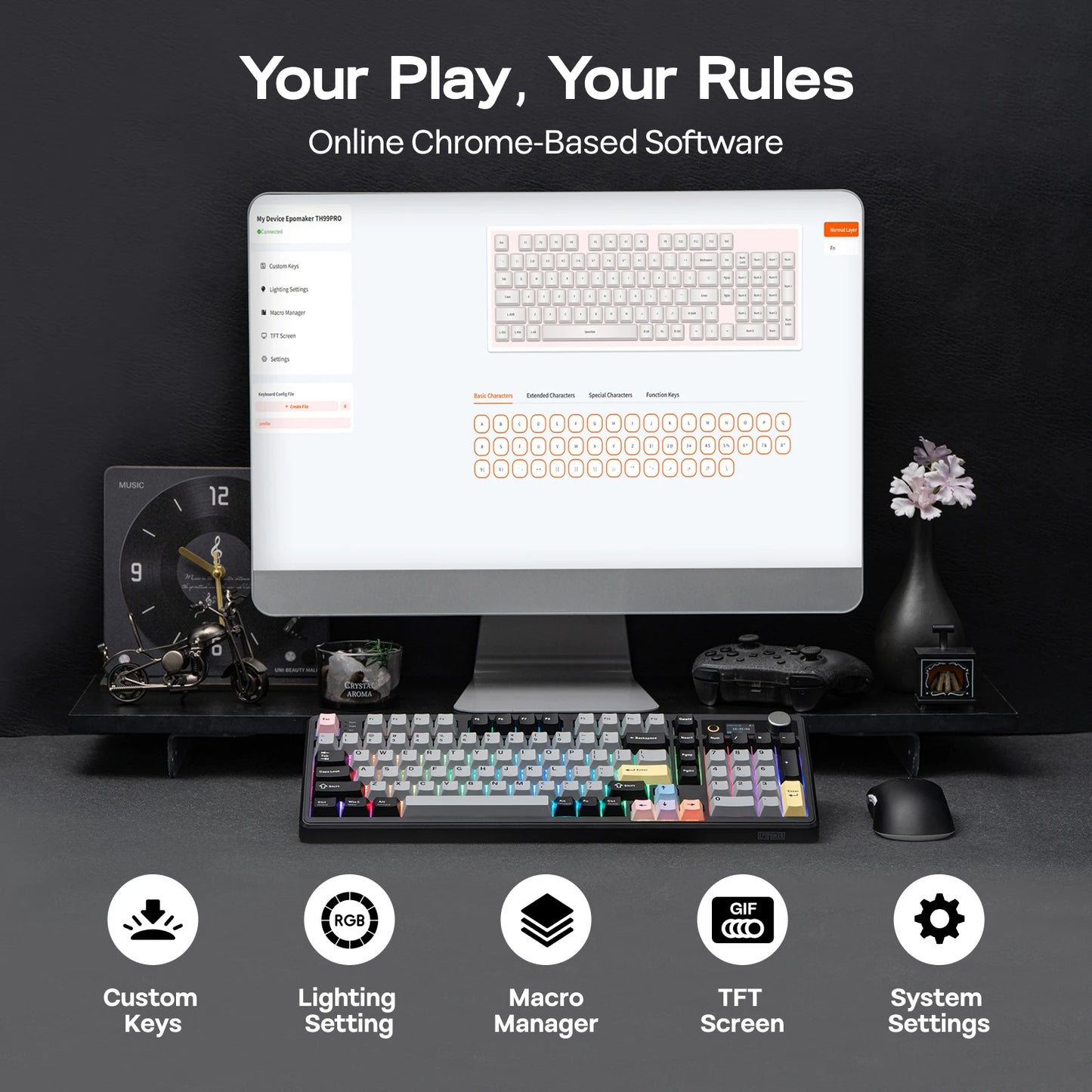 EPOMAKER TH99 PRO 96% ANSI US Layout Gasket-Mounted Wired/BT/2.4Ghz Wireless Mechanical Gaming Keyboard with Screen & Knob