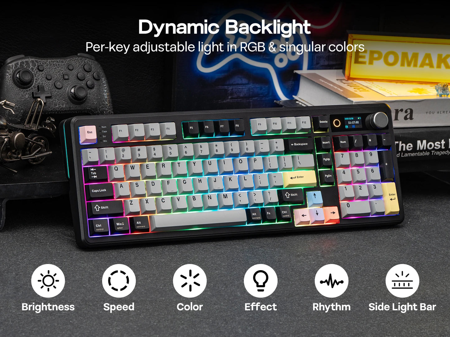 EPOMAKER TH99 PRO 96% ANSI US Layout Gasket-Mounted Wired/BT/2.4Ghz Wireless Mechanical Gaming Keyboard with Screen & Knob