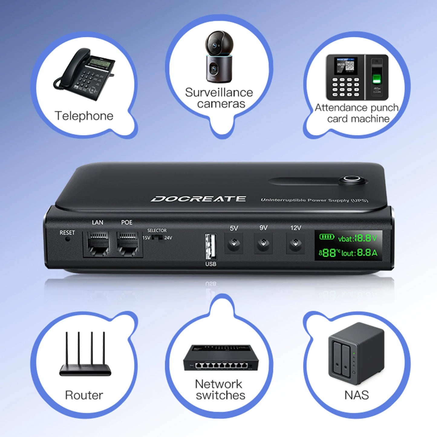UPS Backup Battery Power Supply Supports 5V/9V/12V Mini DC UPS Uninterruptible Power Supply for Router Modem Security Camera