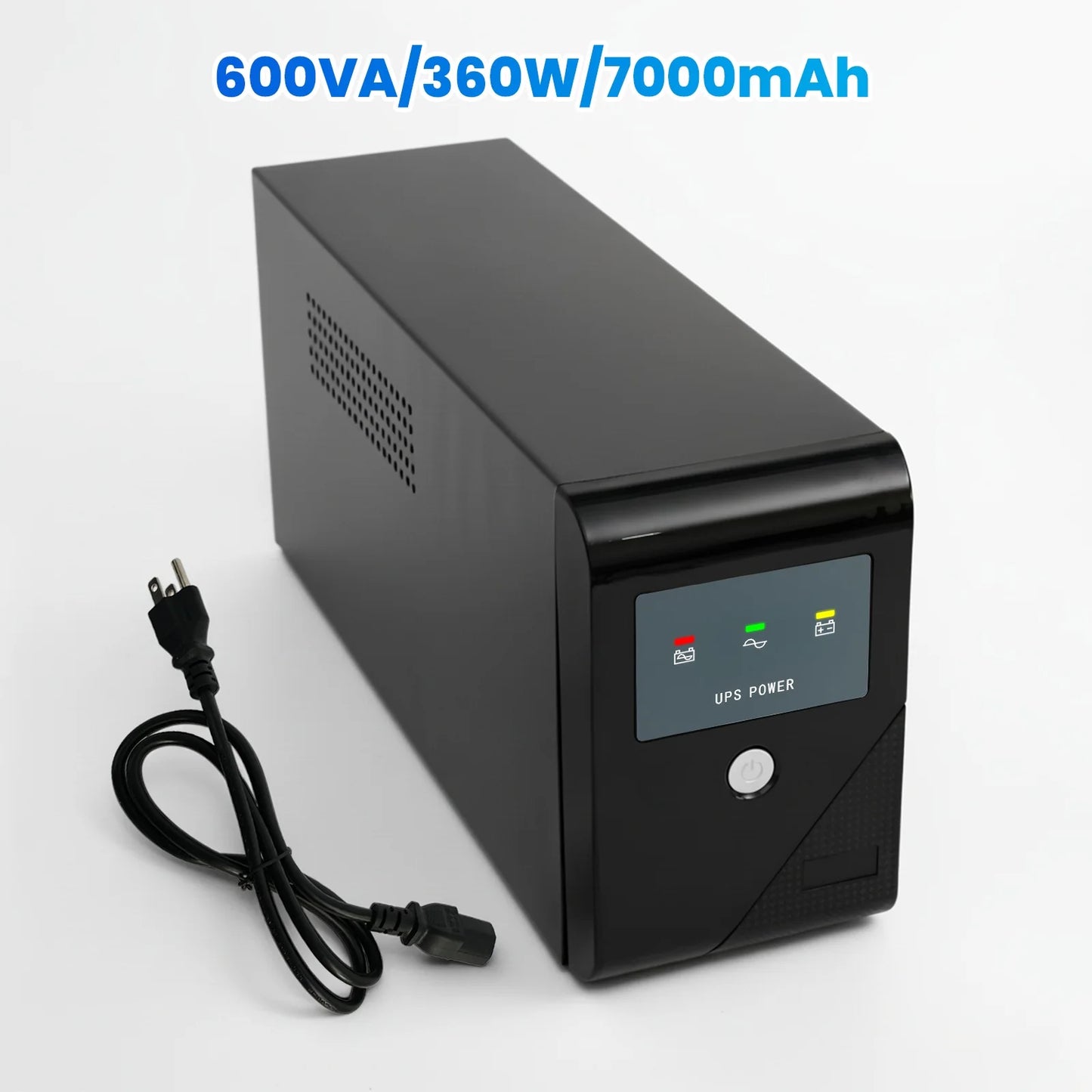 Backup UPS Power Supply 600VA 360W Battery Backup Power Surge Protector Sine Wave with 3 Outlets  for Home and Office